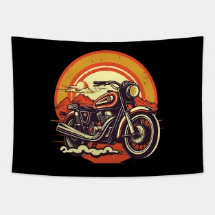 Motorcycle Design with Bold Colors and Distressed Retro Look Tapestry