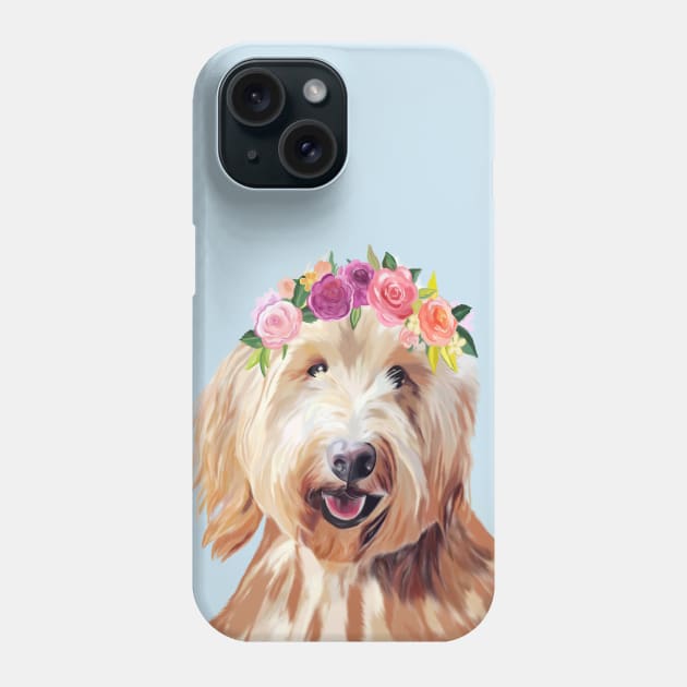 Goldendoodle + Flower Crown Phone Case by Curtin Creative Art