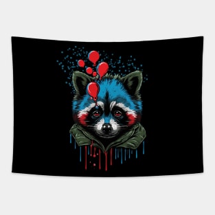 Cute Raccoon with Colorful Painted Face and Balloons Tapestry