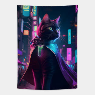 Superhero Cyberpunk Cat Tapestry