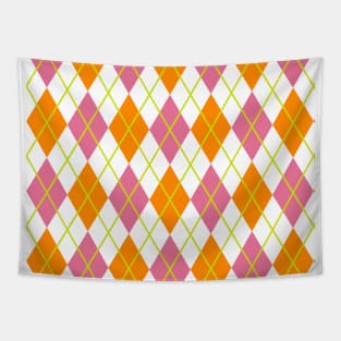 Orange Pink Gold Argyle Pattern Print Retro Vintage Punk Rock Band Tapestry