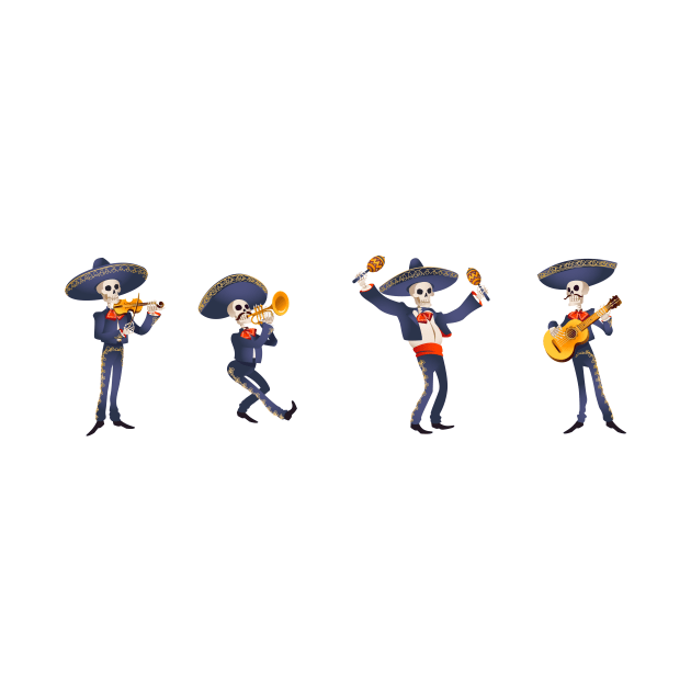 Dia de muertos. mariachi band musician of skeletons. mexican tradition by SouthPrints