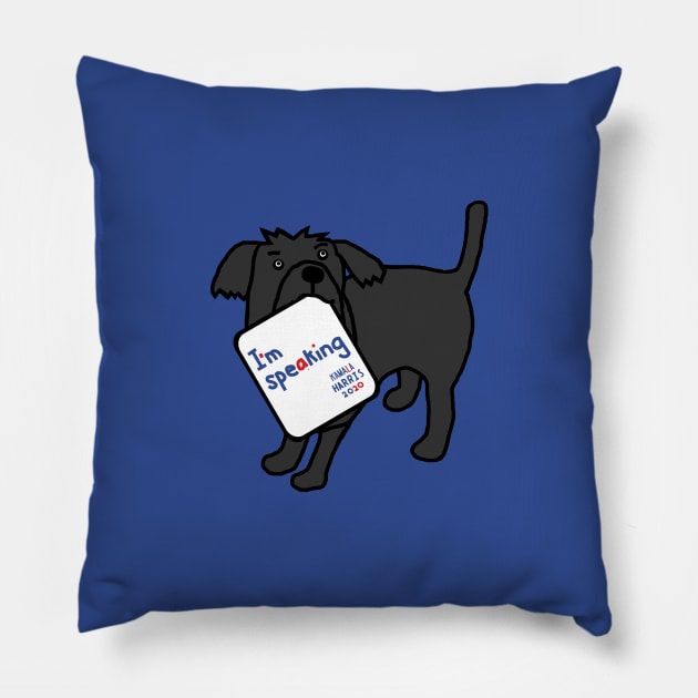 Small Dog with Kamala Harris VP Debate Quote Pillow by ellenhenryart