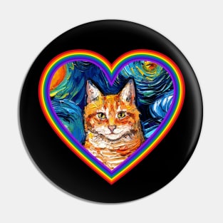 Orange Tabby Cat in a Rainbow Heart Pin