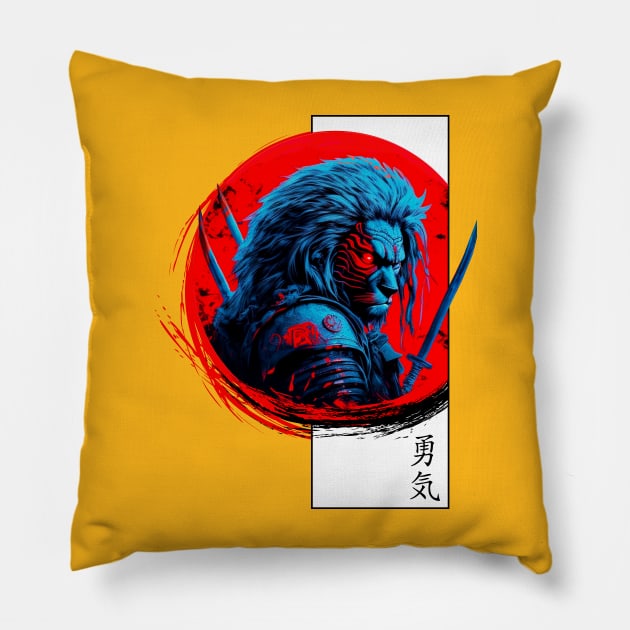 Lion Red & black ,Courage in Japanese Pillow by SimonSay