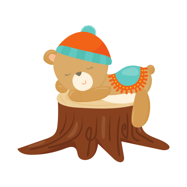 Autumn Bear, Sleeping Bear, Cute Bear, Tree Stump by Jelena Dunčević