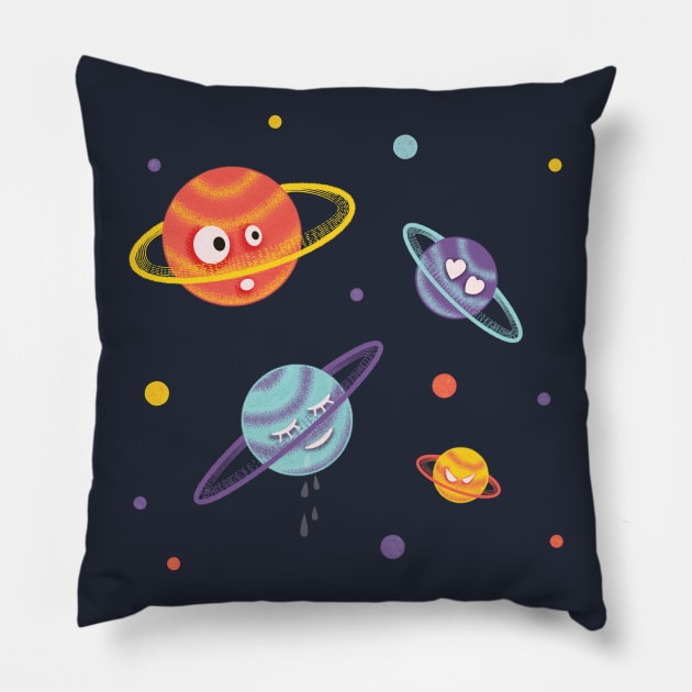 Cute Planets Cartoon Space Pillow by Boriana Giormova