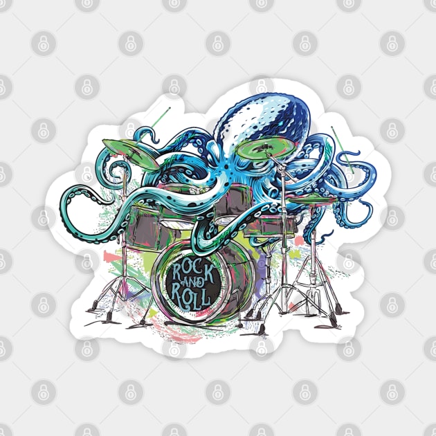 Drummer Octopus playing the drums Rock and Roll Style Magnet by Joaddo