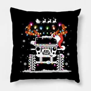 Jeep Christmas Lights Xmas Tree Reindeer, Funny jeep reindeer christmas tree lights parade Pillow