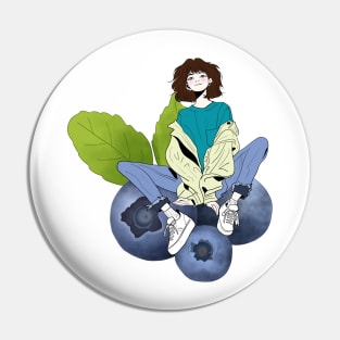 A Little Girl Sitting on Giant Colorful Fruits Pin