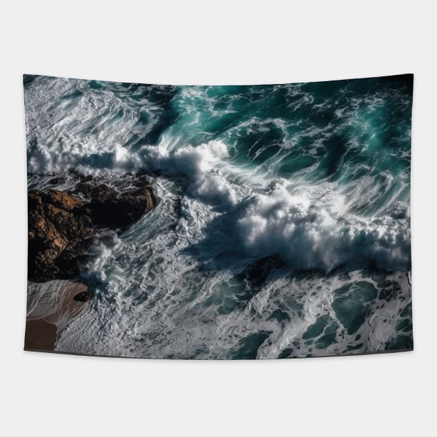 Rough sea waves white and rocks Tapestry by Andrew World