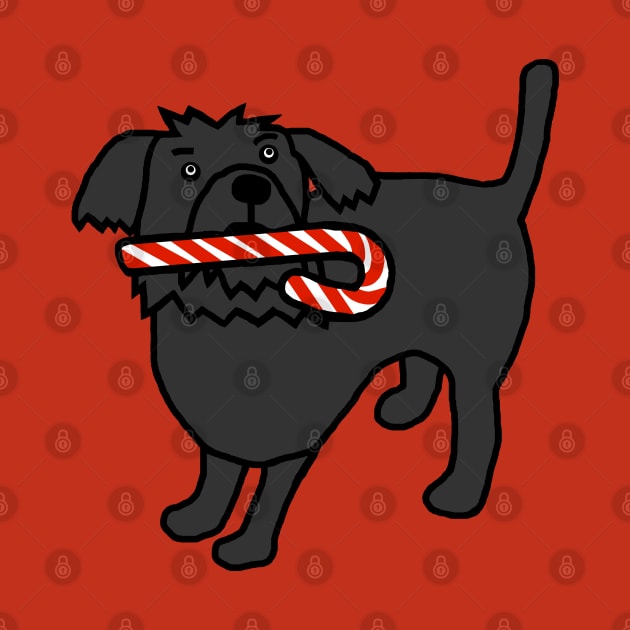 Cute Christmas Dog with Candy Cane in Mouth by ellenhenryart