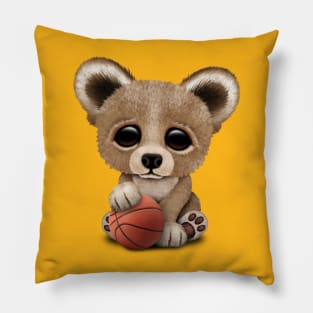 Cute Baby Bear Playing With Basketball Pillow