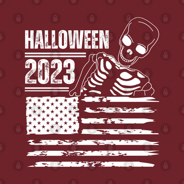 Halloween 2023, Skeleton With Flag by Teesquares