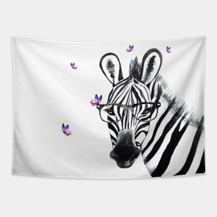 Zebra with glasses and butteflies Tapestry