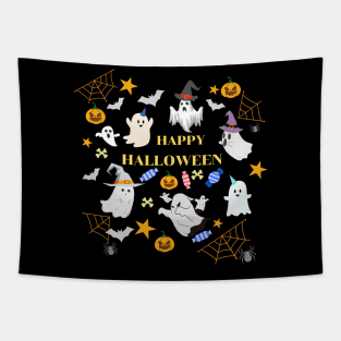 Happy Halloween T-shirt, Halloween Ghost And Pumpkin T-shirt, Halloween for kids.. Tapestry