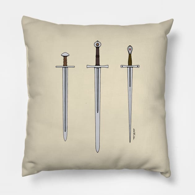 Three Medieval Swords 2016 Pillow by AzureLionProductions