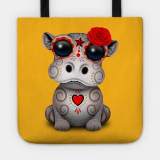 Red Day of the Dead Baby Hippo Tote