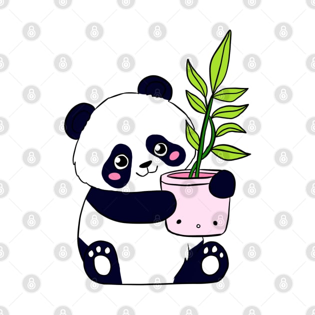 Cute panda holding a plant by Yarafantasyart