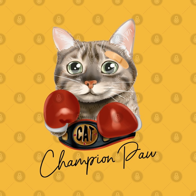 cat with boxing gloves and champion belt by stark.shop