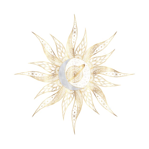 Modern White Gold Sun Moon Planet Universe Mandala by NdesignTrend