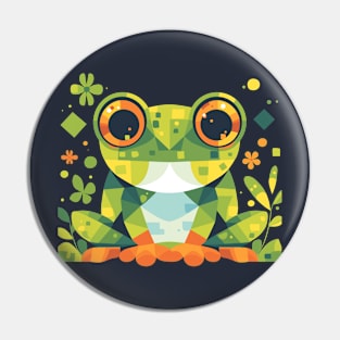 Geometrical Colorful Frog. Adorable Mosaic Cute Kawaii Simple Animal Pin