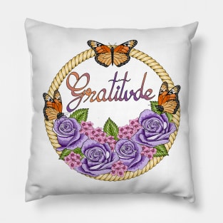 Gratitude - Floral And Butterflies Pillow