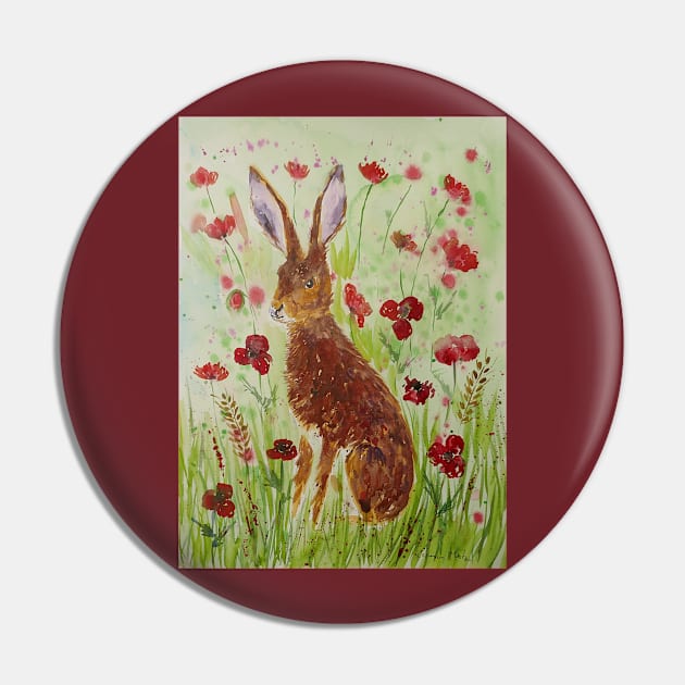 Hare among Poppies Pin by Casimirasquirkyart