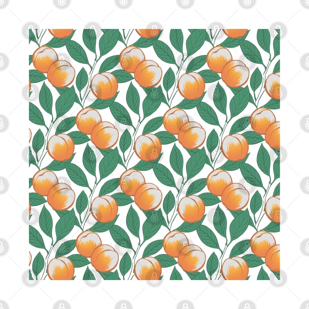 Watercolor Peach And Green Leafs Pattern by Isdinval