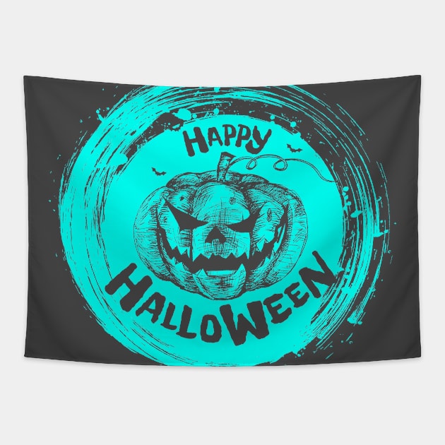 Halloween Scary Evil Pumpkin Funny Pumpkin Head Tapestry by BadrBrand