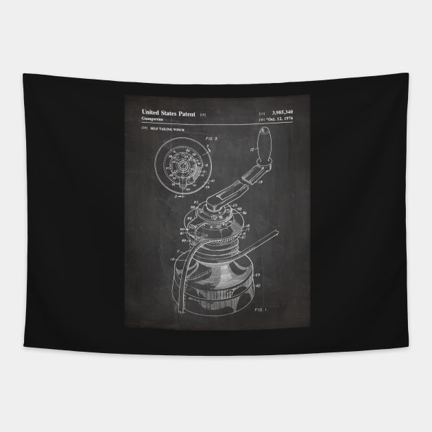 Sailing Winch Patent - Sailer Lake House Décor Art - Black Chalkboard Tapestry by patentpress