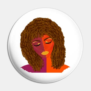 Purple and Orange Woman with Curly Natural Hair (White Background) Pin