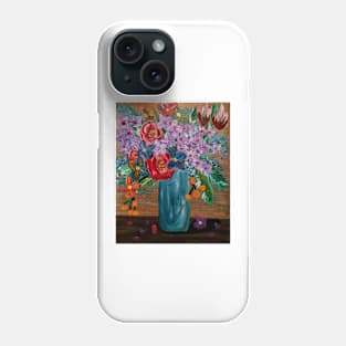 Some mixed vibrant flowers in a glass vase . Phone Case