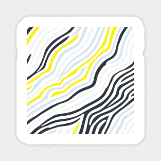 Wavy Pattern White Black Yellow Abstract Art Magnet