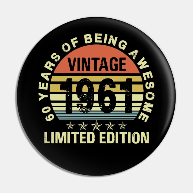 60 Year Old Gifts Vintage 1961 Limited Edition 60th Birthday Pin by janetradioactive