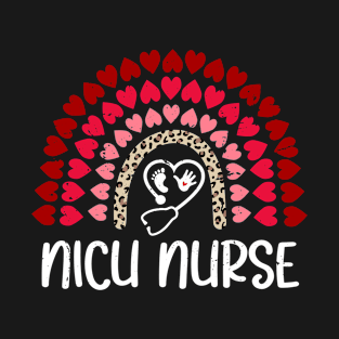 Cute Leopard Rainbow Nicu Nurse Valentines Day T-Shirt