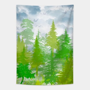 Green forest and blue sky Tapestry