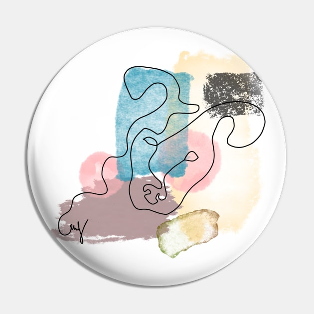 Abstract Dog Line Art with Watercolor Pin by ArtMorfic