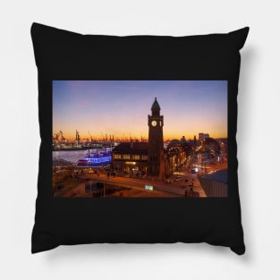 St. Pauli Landungsbrücken, Hamburg, dusk, afterglow Pillow