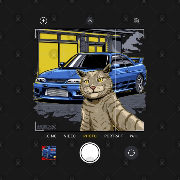 Selfie Cat and his owner's Nissan R33 Skyline by racingfactory