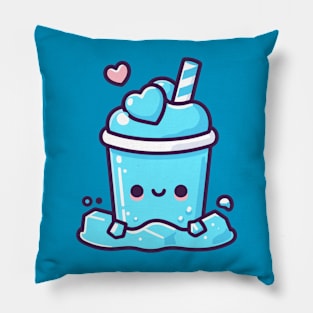 Cute Blue Ice Tea Drink in Kawaii Style | Kawaii Food Art | Design for Kawaii Lovers Pillow