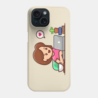 Woman Operating Laptop With Coffee Phone Case