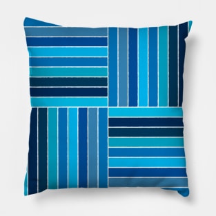 Four Blocks of Nine Stripes of Blue Pillow