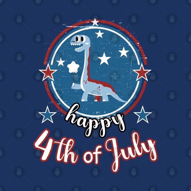 Retro Happy 4th Of July Patriot Dinosaur by Cute Pets Graphically