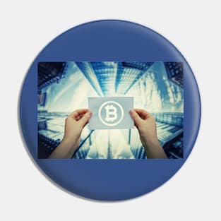 holding bitcoin symbol Pin