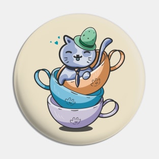 Cut Cat Tea Time Pin