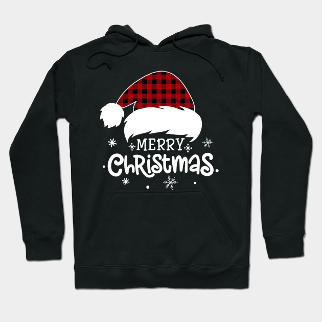 Merry Christmas Buffalo Red Plaid Santa Hat Xmas Holiday - Merry Christmas - Hoodie