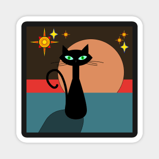 retro black cat and moon design Magnet