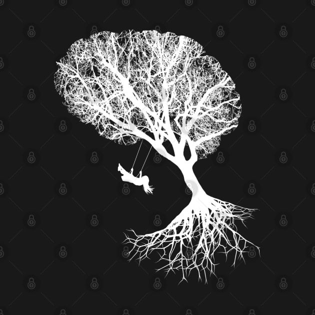 Tree branches shape of a brain, brain art, brain silouette with swing by Collagedream