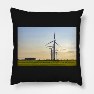 Windmill farm on green meadow Pillow